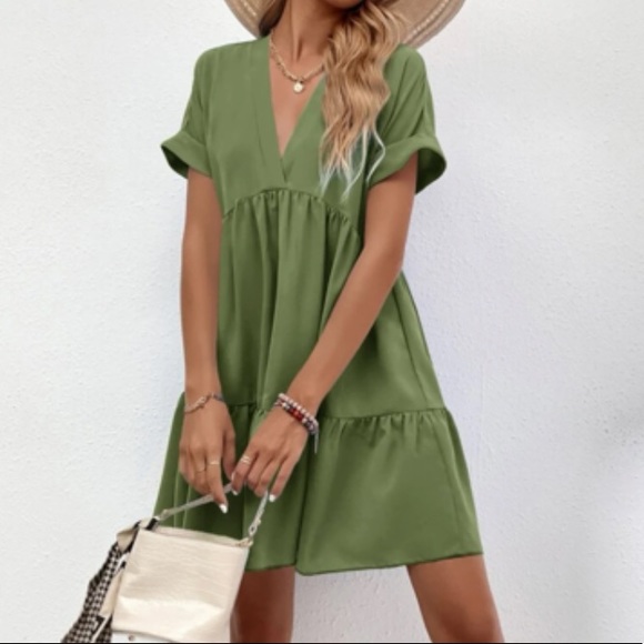 Boho cuff sleeve V neck ruffle hem dress - Picture 16 of 16